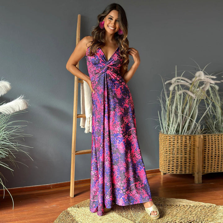 Damernas blommor maxi klänning med elegant vikdesign Eva Jonsson-Eva Jonsson