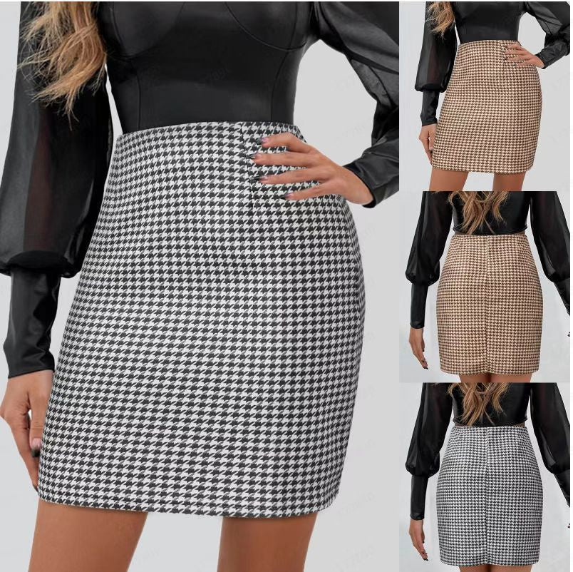 Damernas blyertskjol med stiligt houndstooth-mönster och elastisk midja Mirla-Eva Jonsson