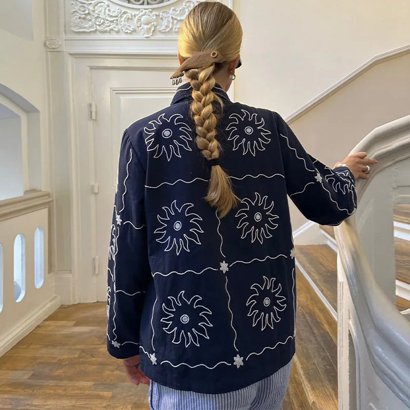 Damernas bomberjacka med blommigt tryck och knappstängning Eva Jonsson-Eva Jonsson