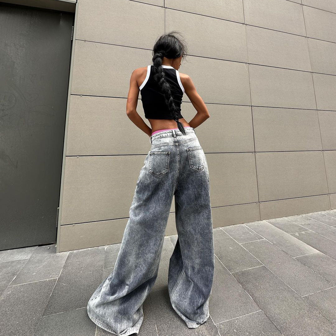 Damernas breda högmidjade denimjeans Mirla-Eva Jonsson