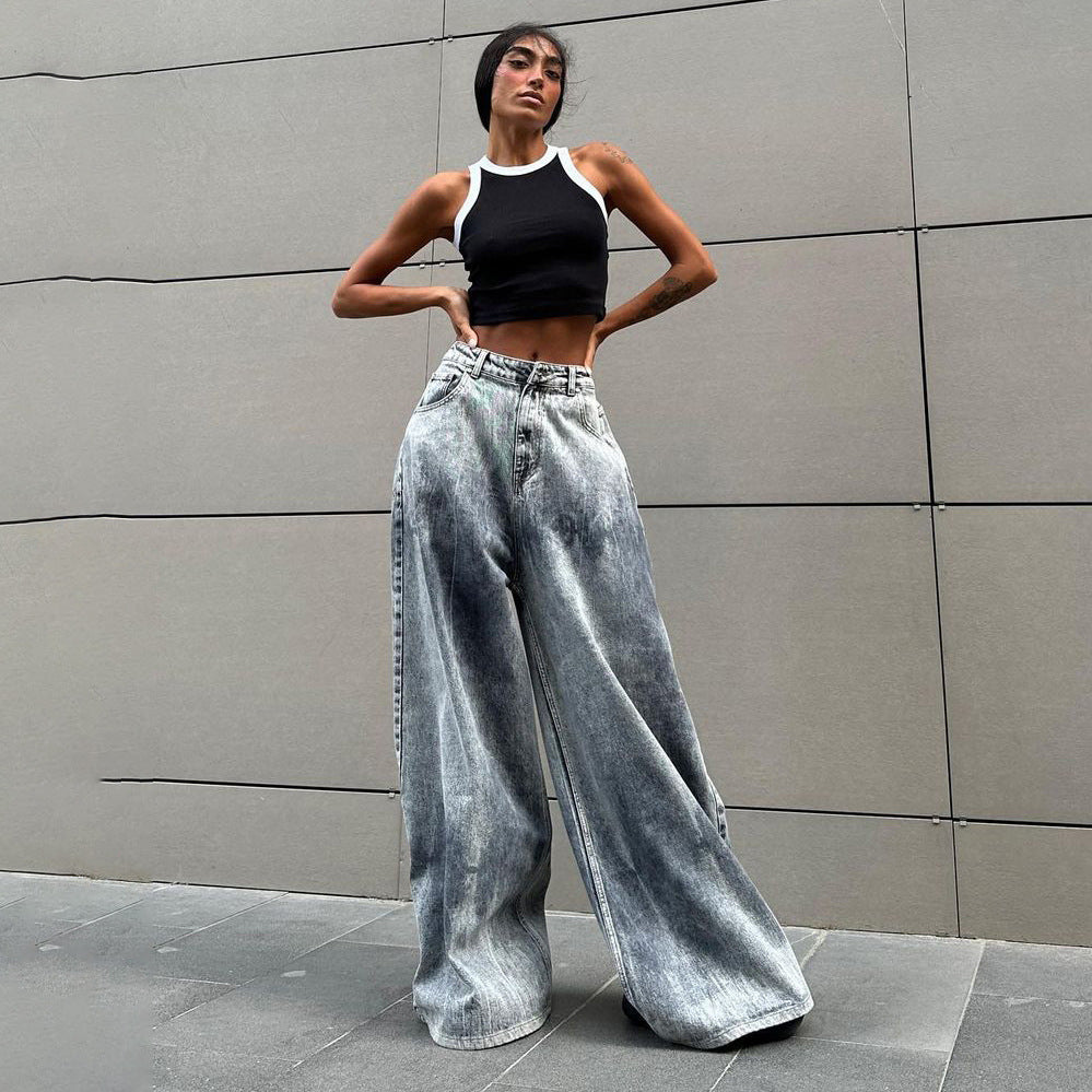 Damernas breda högmidjade denimjeans Mirla-Eva Jonsson