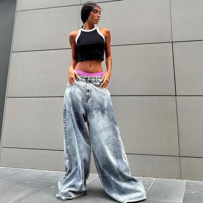 Damernas breda högmidjade denimjeans Mirla-Eva Jonsson