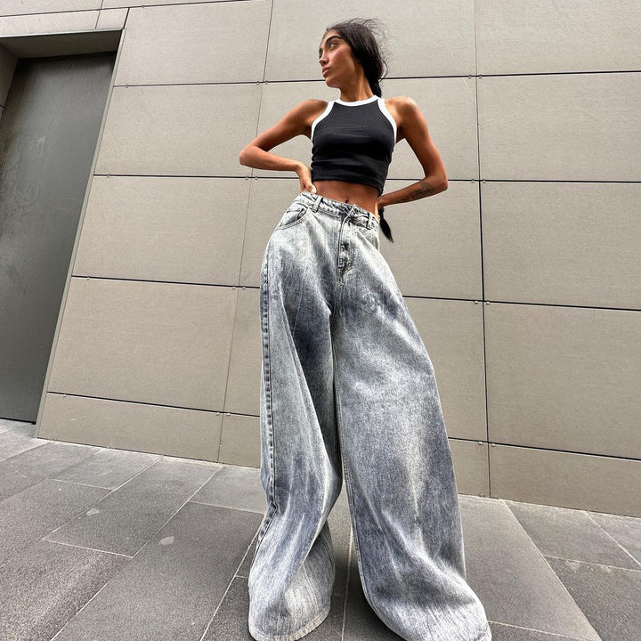 Damernas breda högmidjade denimjeans Mirla-Eva Jonsson
