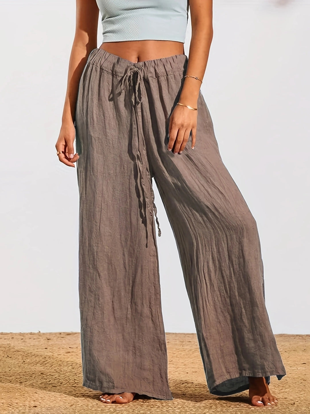 Damernas breda pluderbyxor med elastisk midja och knytbälte Eva Jonsson-Eva Jonsson