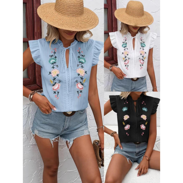 Damernas broderade volangärmsblus Eva Jonsson-Eva Jonsson