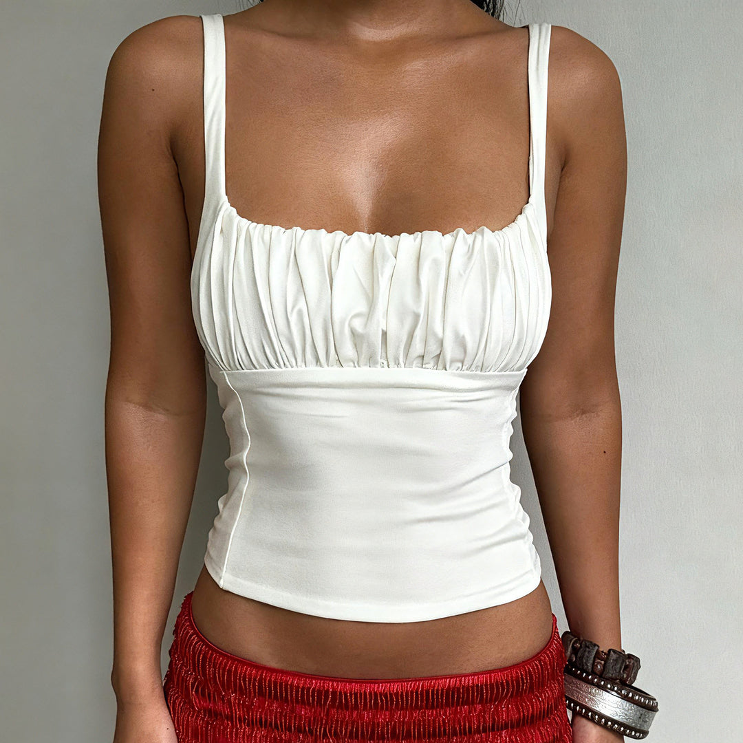 Damernas bustier-top med smickrande passform och fina volanger Mirla-Eva Jonsson