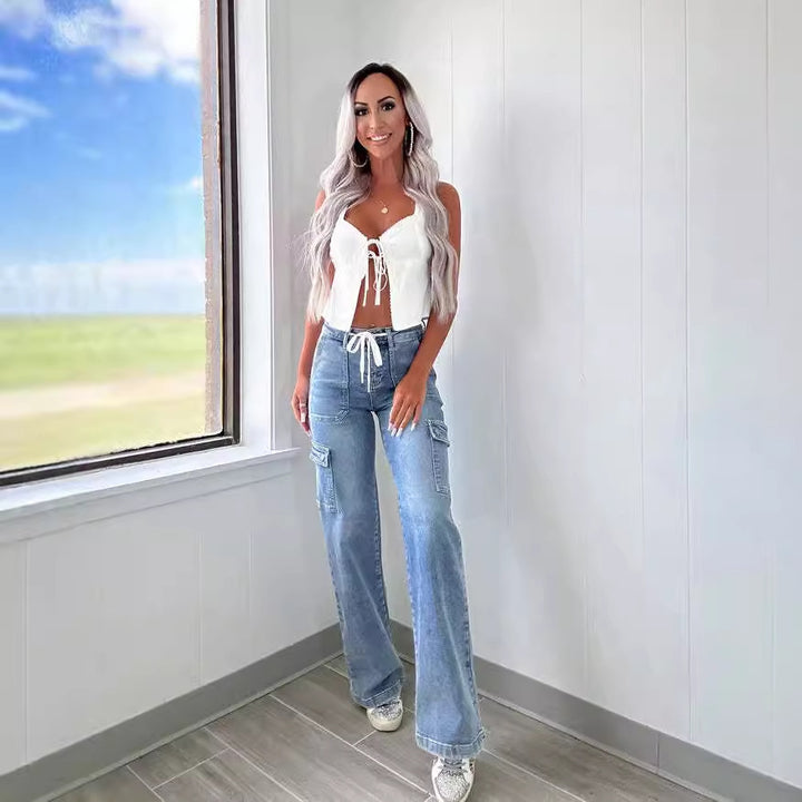 Damernas cargo-jeans med praktiska fickor och vid passform Eva Jonsson-Eva Jonsson