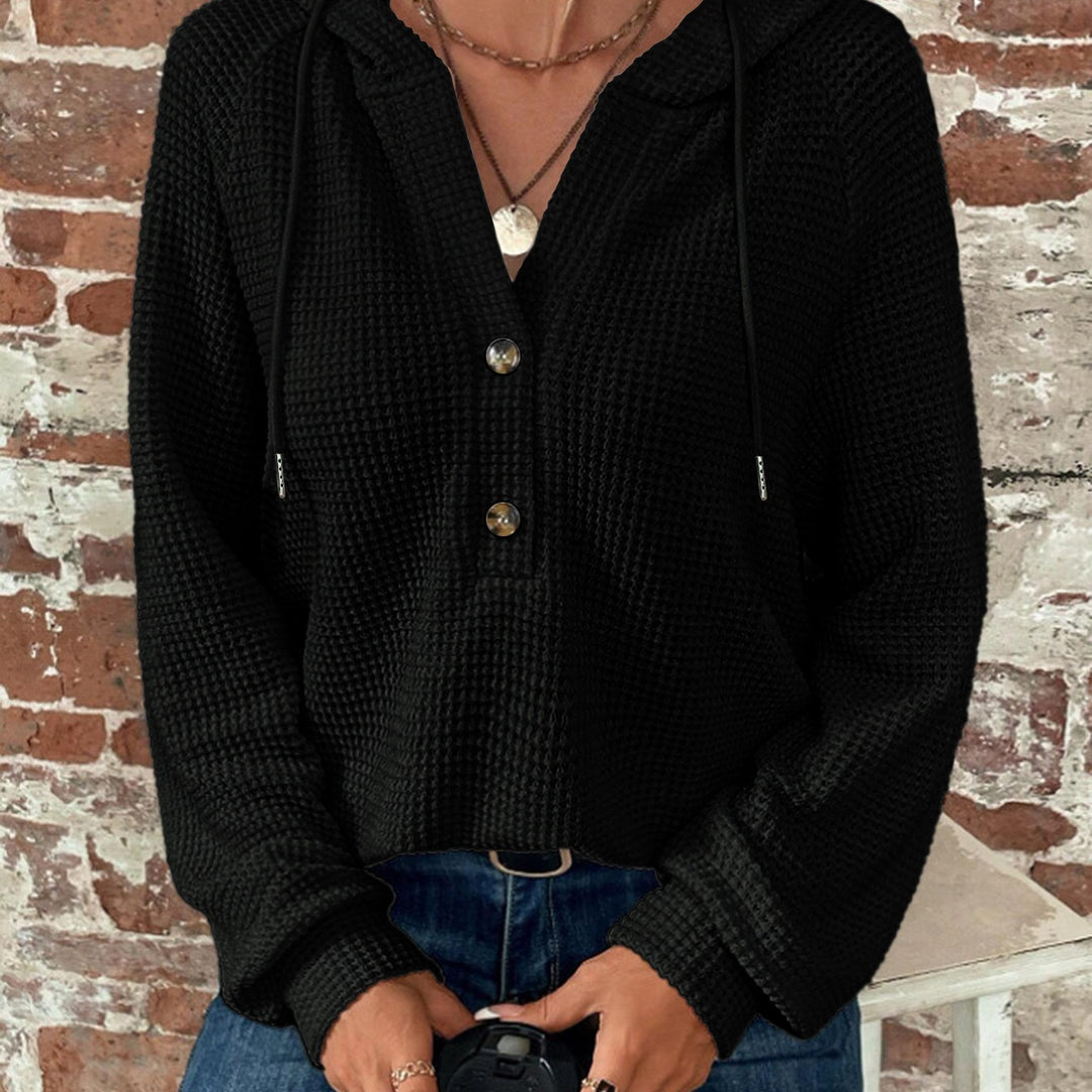 Damernas casual hoodie med knappdetaljer och strukturerad väv Eva Jonsson-Eva Jonsson