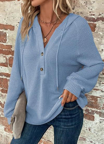 Damernas casual hoodie med knappdetaljer och strukturerad väv Eva Jonsson-Eva Jonsson