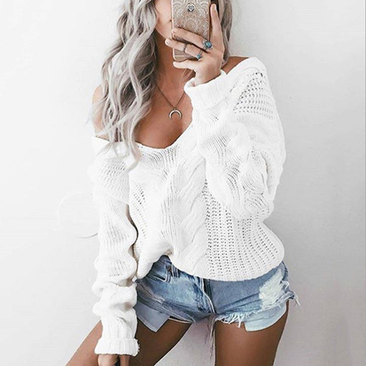 Damernas chunky stickade pullover med off-shoulder look och kabeldesign Eva Jonsson-Eva Jonsson