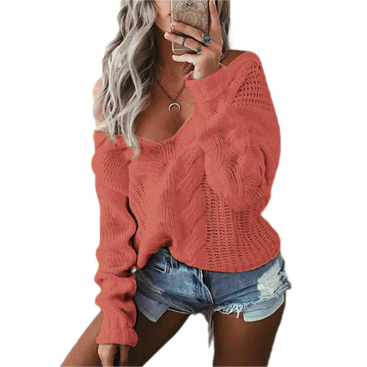 Damernas chunky stickade pullover med off-shoulder look och kabeldesign Eva Jonsson-Eva Jonsson