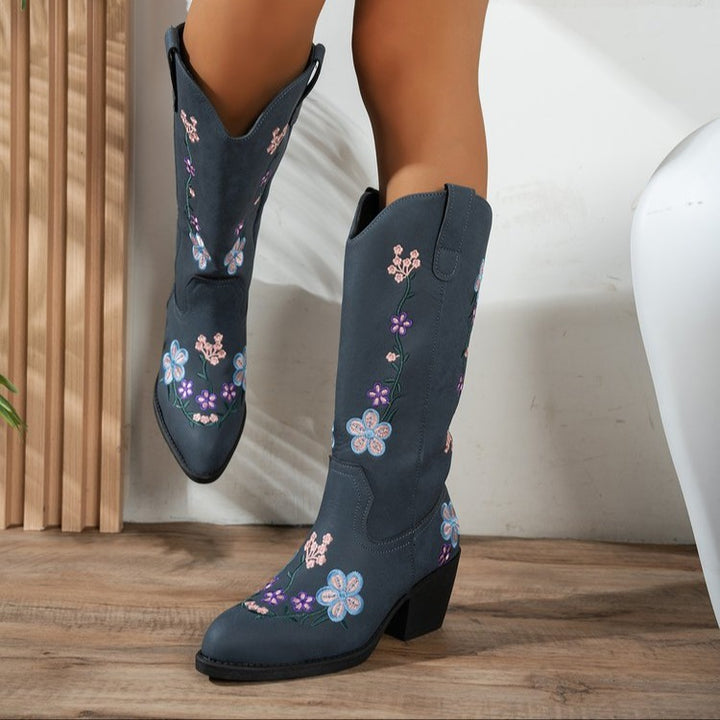 Damernas cowboyboots med blommönster broderi Mirla-Eva Jonsson