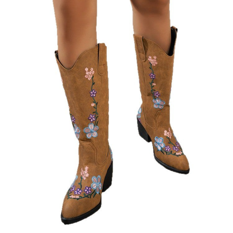 Damernas cowboyboots med blommönster broderi Mirla-Eva Jonsson