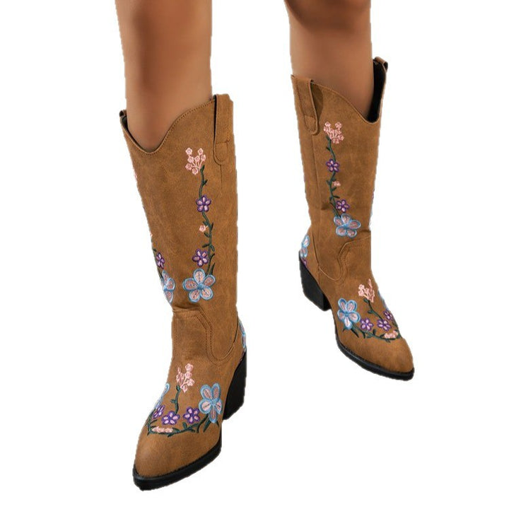 Damernas cowboyboots med blommönster broderi Mirla-Eva Jonsson