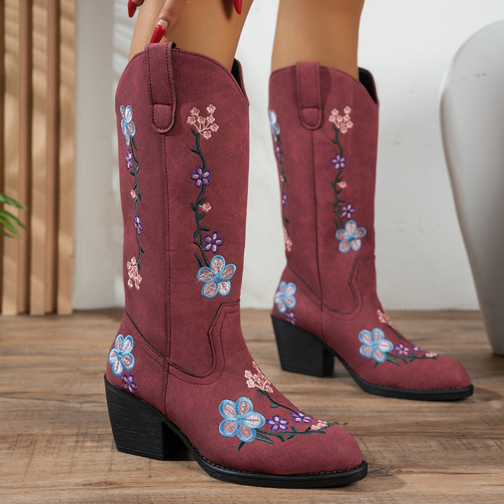Damernas cowboyboots med blommönster broderi Mirla-Eva Jonsson