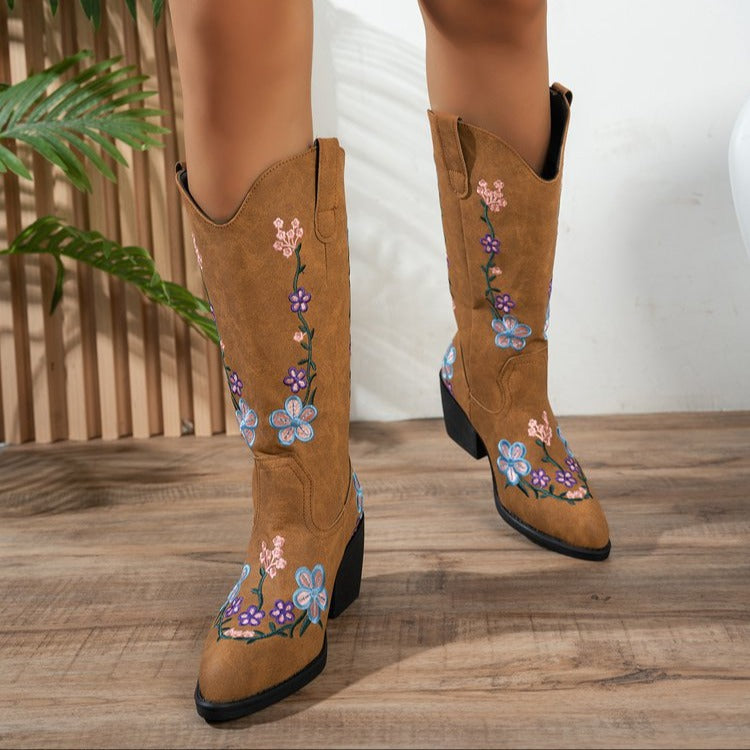 Damernas cowboyboots med blommönster broderi Mirla-Eva Jonsson