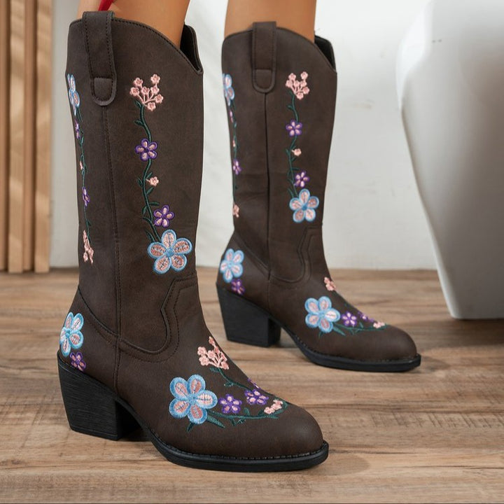 Damernas cowboyboots med blommönster broderi Mirla-Eva Jonsson