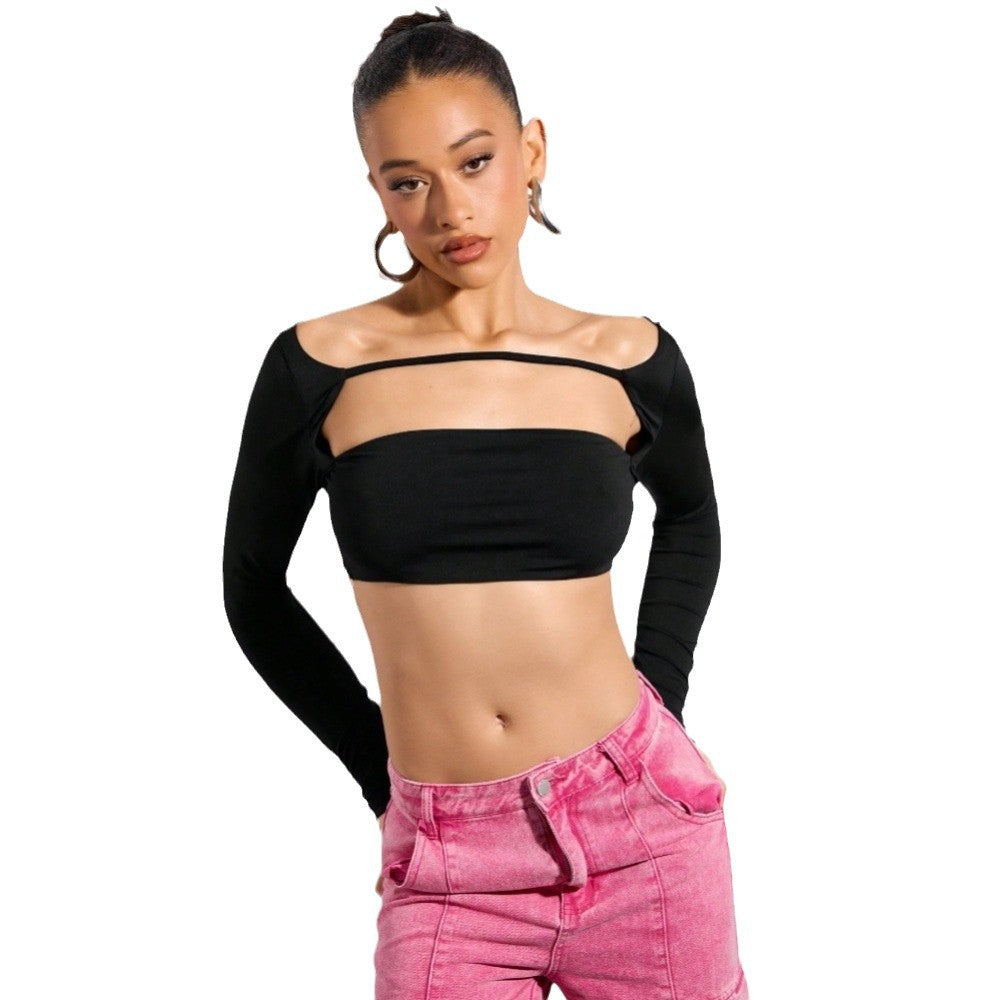 Damernas crop top med asymmetrisk skärning och långa ärmar Mirla-Eva Jonsson