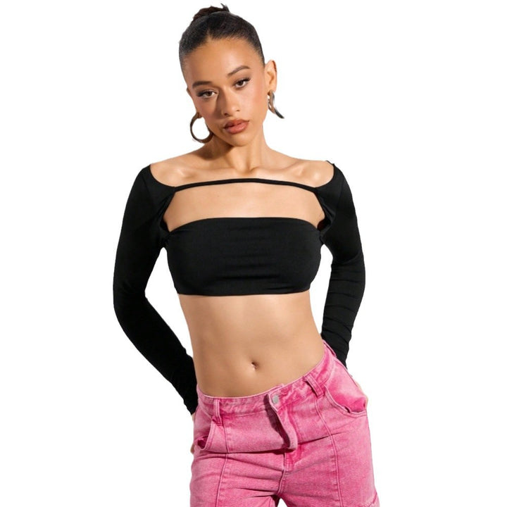 Damernas crop top med asymmetrisk skärning och långa ärmar Mirla-Eva Jonsson