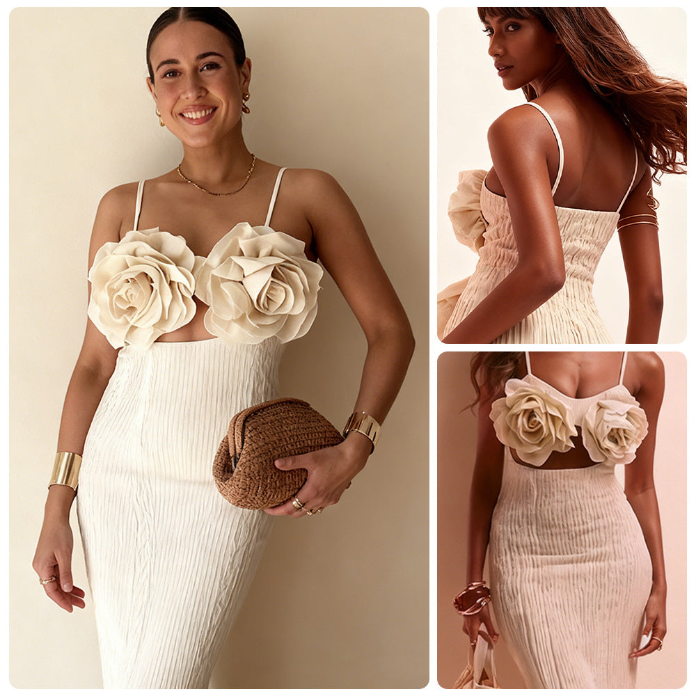 Damernas crop top med blommig 3D-blomapplikationer och elegant snitt Mirla-Eva Jonsson
