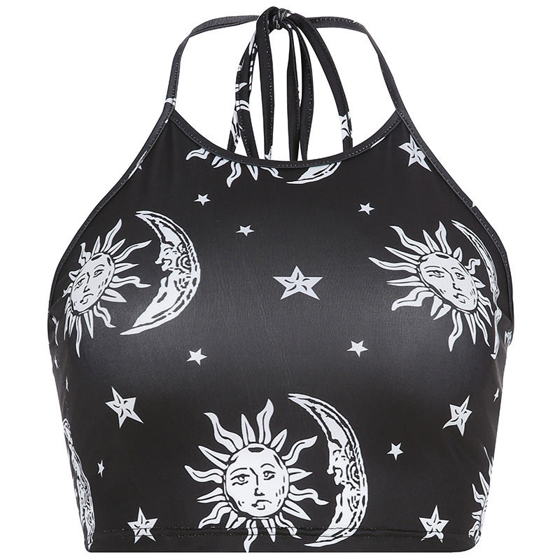 Damernas crop-top med kreativt måne- och solmönster Eva Jonsson-Eva Jonsson