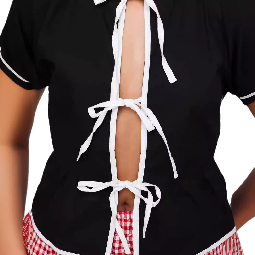 Damernas crop-top med puffärmar och justerbara bindningband Mirla-Eva Jonsson