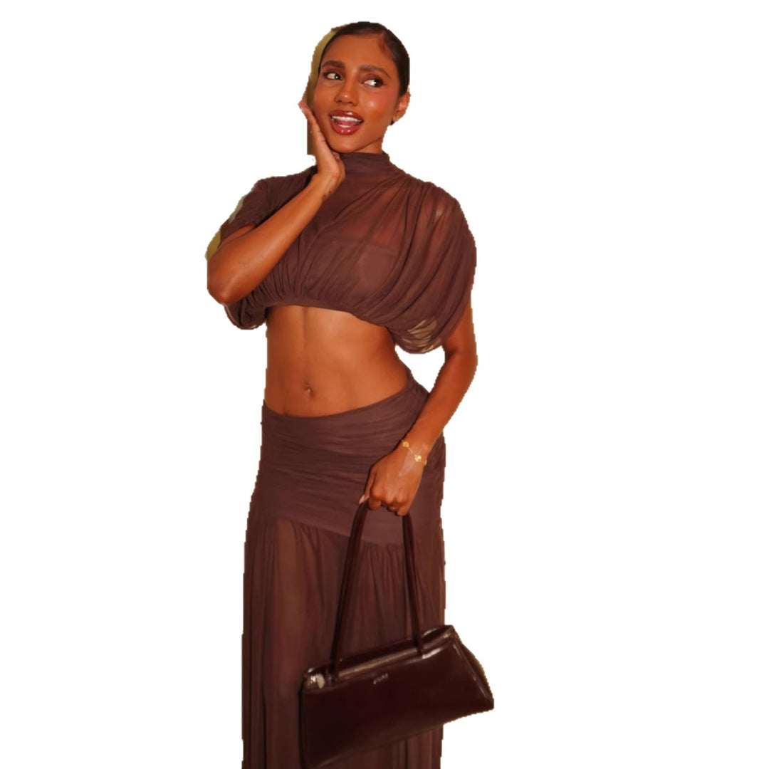 Damernas crop top och maxi kjol set med transparenta element-Eva Jonsson