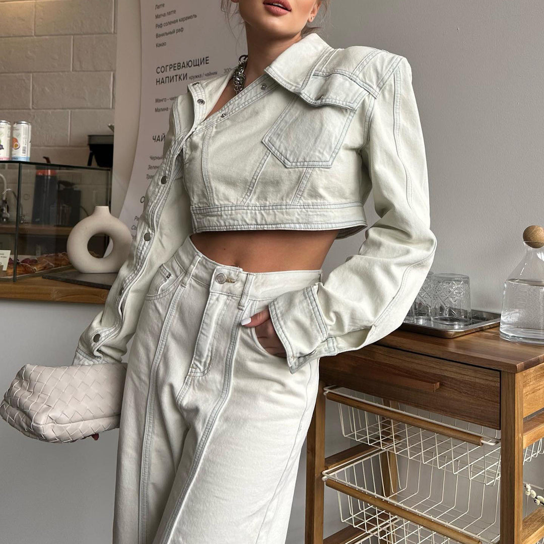 Damernas cropped denimjacka med korta ärmar Mirla-Eva Jonsson
