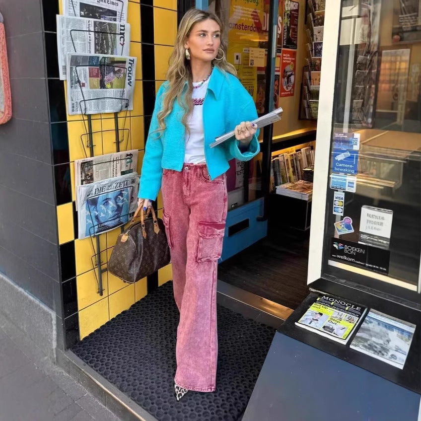 Damernas cropped jacka med strukturerad yta och sidofickor Mirla-Eva Jonsson