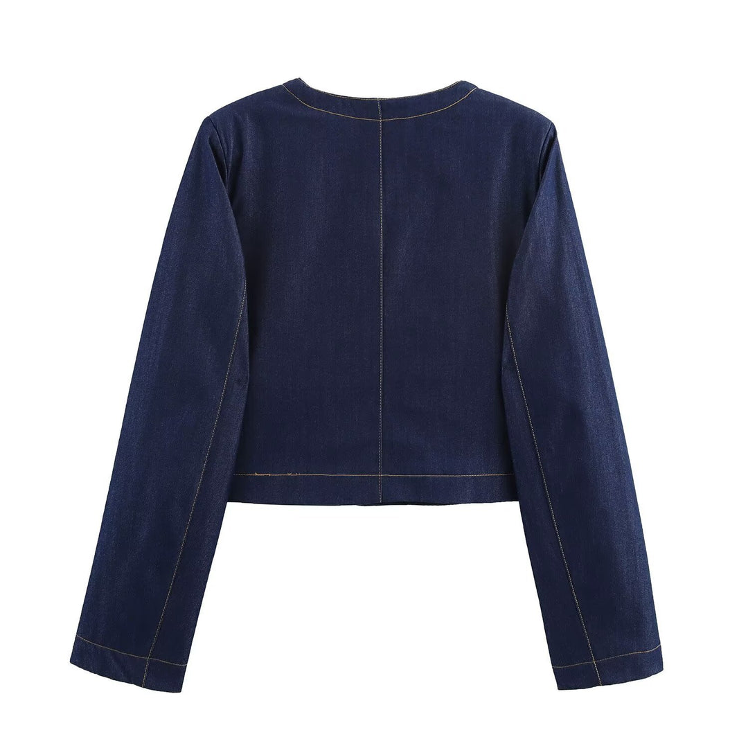 Damernas cropped jeansjacka med påsydda fickor och eleganta knapplösningar Eva Jonsson-Eva Jonsson