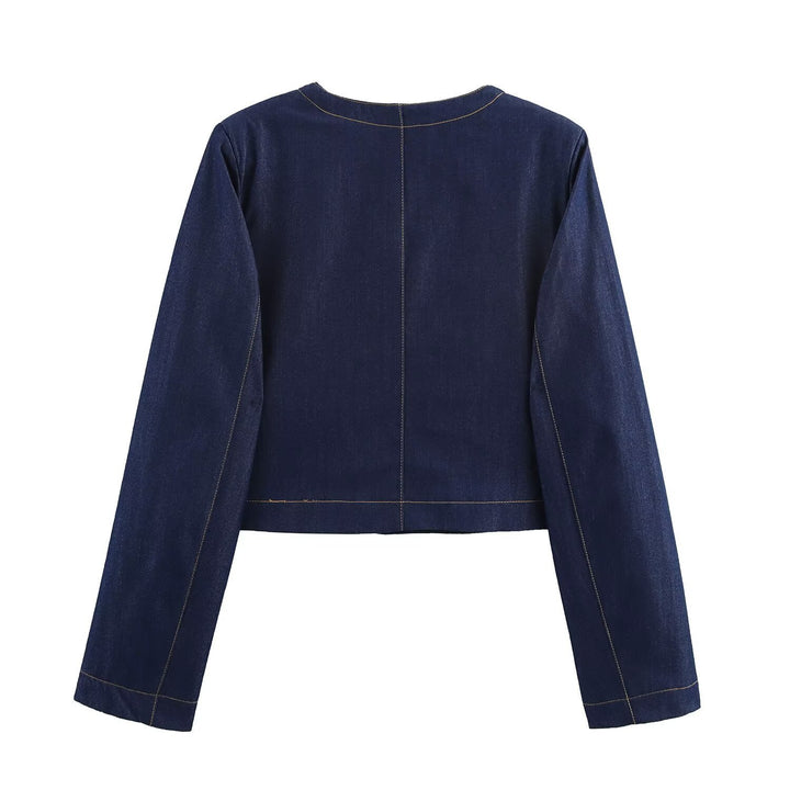 Damernas cropped jeansjacka med påsydda fickor och eleganta knapplösningar Eva Jonsson-Eva Jonsson