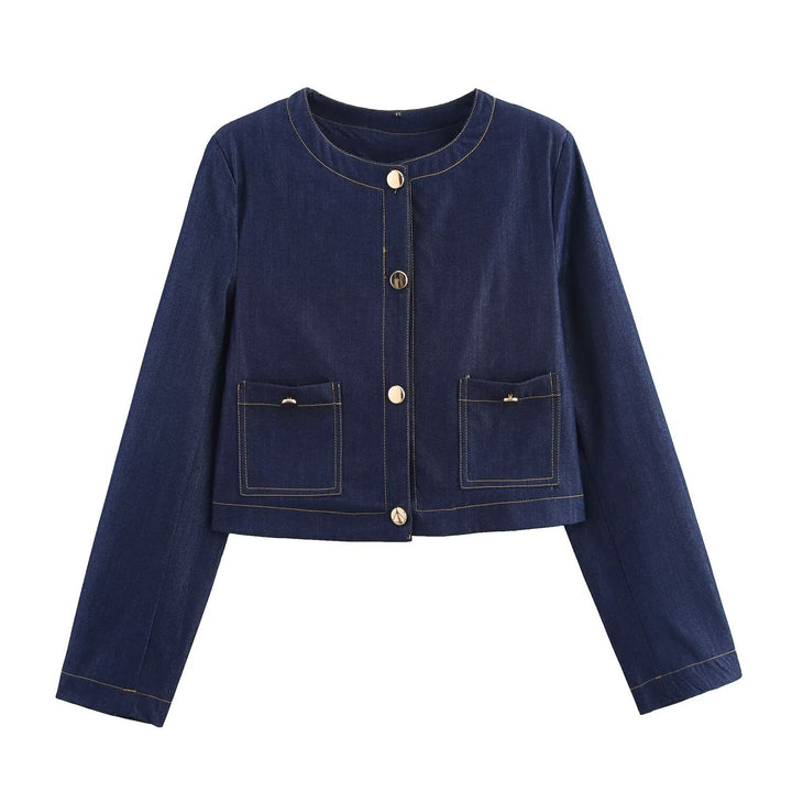 Damernas cropped jeansjacka med påsydda fickor och eleganta knapplösningar Eva Jonsson-Eva Jonsson