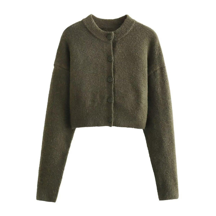 Damernas cropped stickad jacka med moderna knappar Mirla-Eva Jonsson
