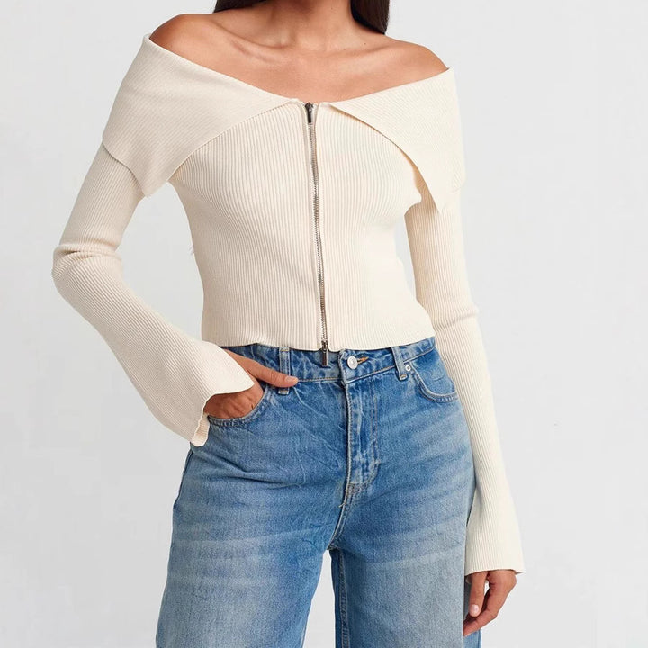 Damernas cropped topp med vid utskärning och dragkedja Mirla-Eva Jonsson