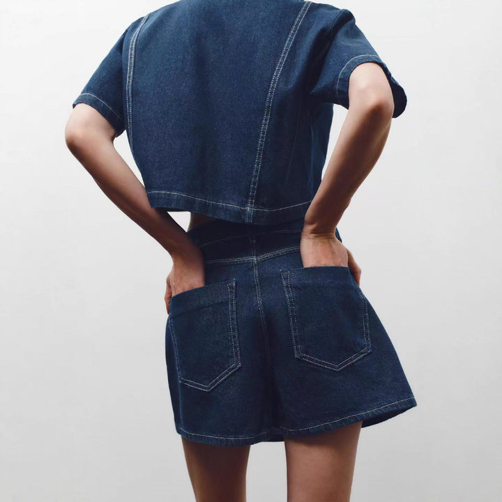 Damernas denim-cropjacka med påsydda fickor Mirla-Eva Jonsson