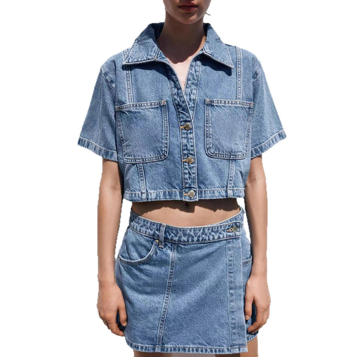 Damernas denim-cropjacka med påsydda fickor Mirla-Eva Jonsson