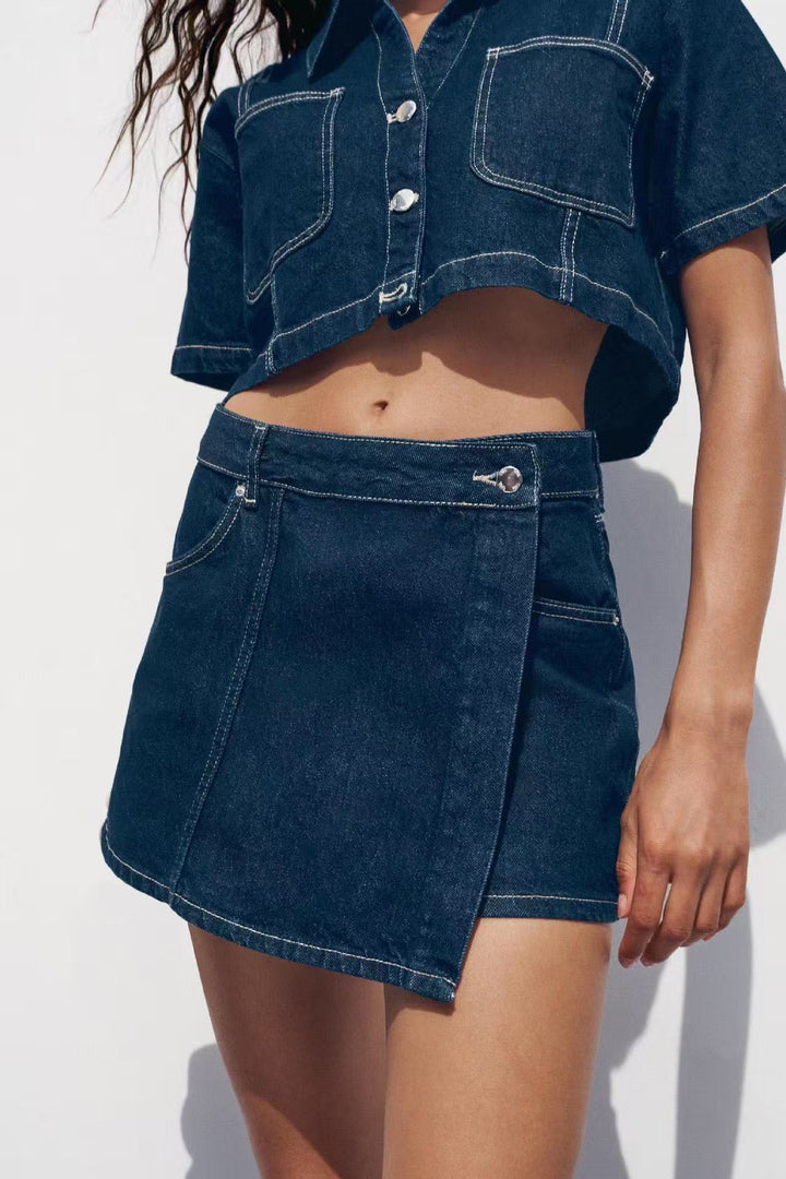 Damernas denim-cropjacka med påsydda fickor Mirla-Eva Jonsson