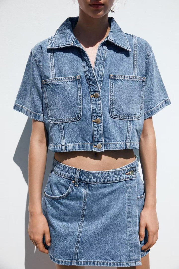 Damernas denim-cropjacka med påsydda fickor Mirla-Eva Jonsson