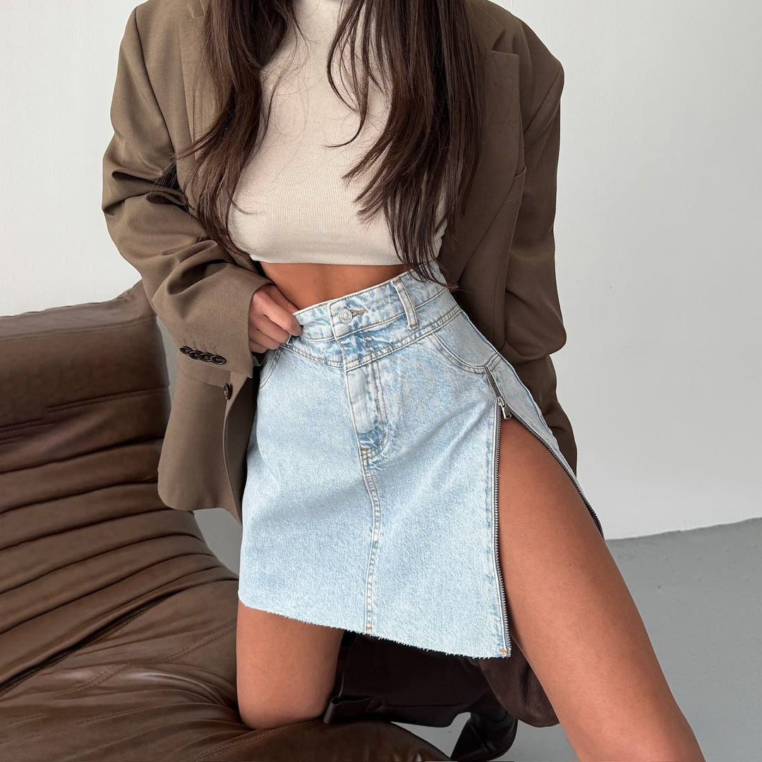 Damernas denim-minikjol med sidoslits och hög midja Mirla-Eva Jonsson