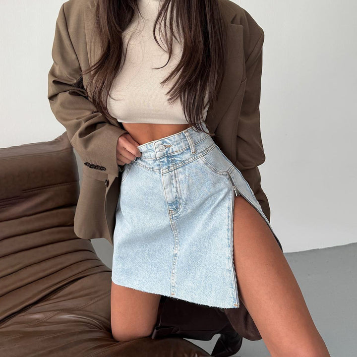 Damernas denim-minikjol med sidoslits och hög midja Mirla-Eva Jonsson