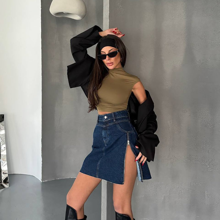Damernas denim-minikjol med sidoslits och hög midja Mirla-Eva Jonsson