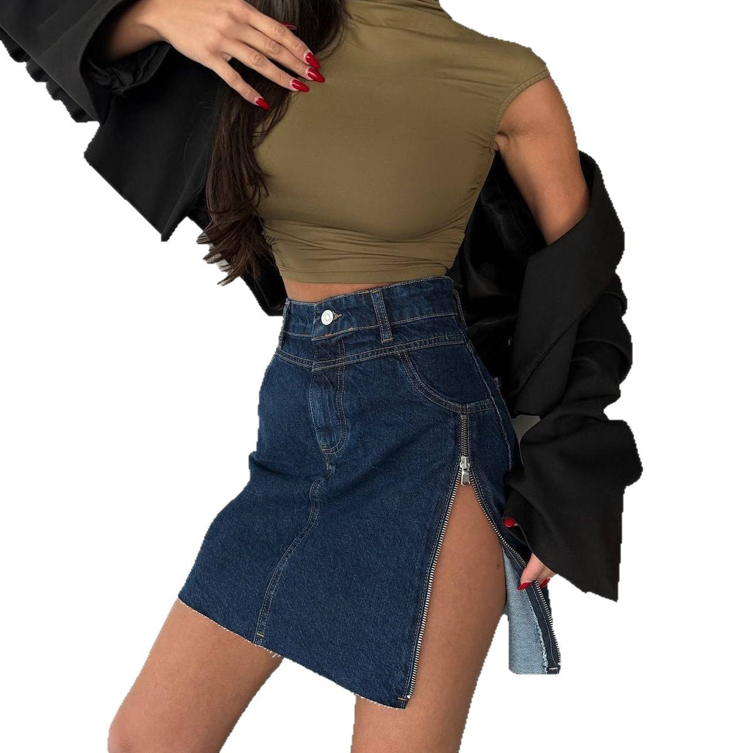 Damernas denim-minikjol med sidoslits och hög midja Mirla-Eva Jonsson