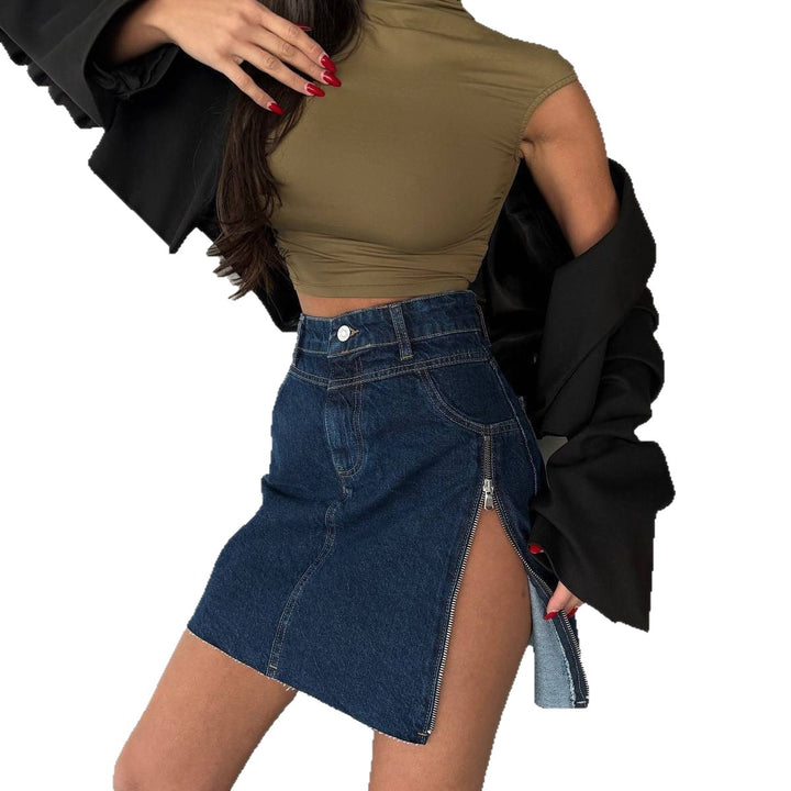 Damernas denim-minikjol med sidoslits och hög midja Mirla-Eva Jonsson