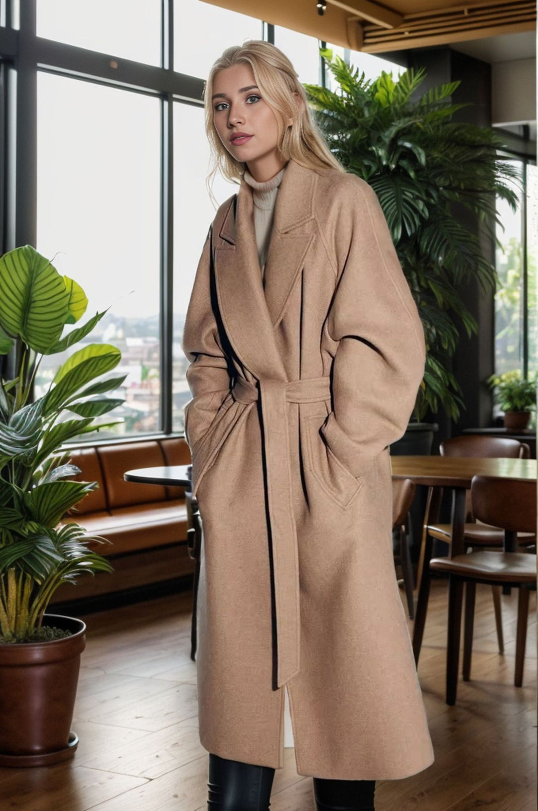 Damernas elegant, luftigt skuren ullkappa Mirla-Eva Jonsson