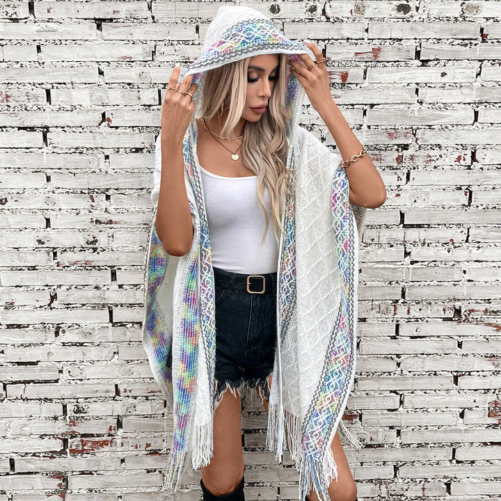 Damernas elegant poncho med högkvalitativ strukturdesign och fransar Mirla-Eva Jonsson