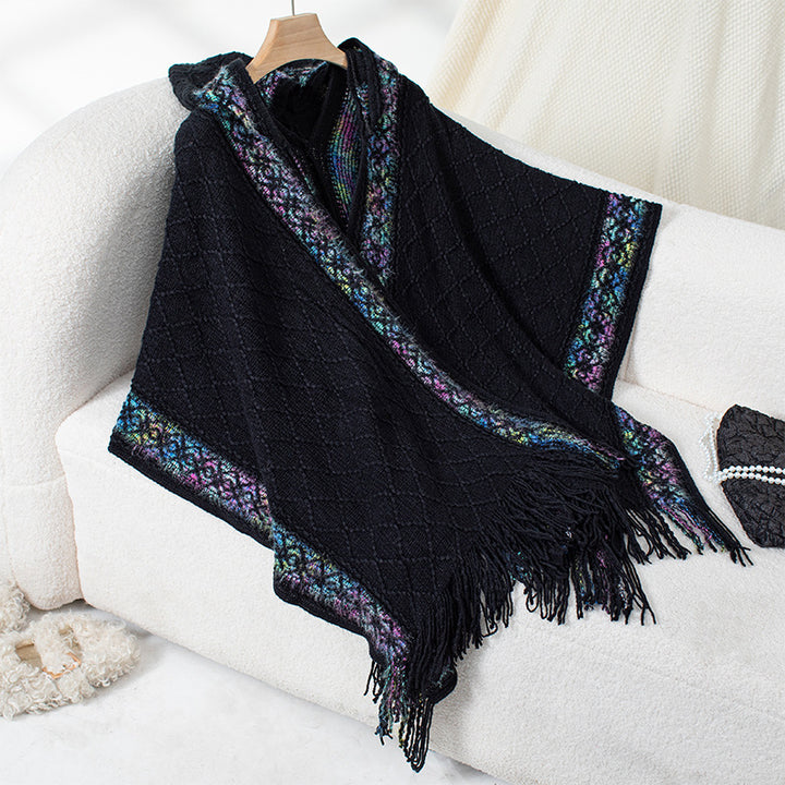 Damernas elegant poncho med högkvalitativ strukturdesign och fransar Mirla-Eva Jonsson