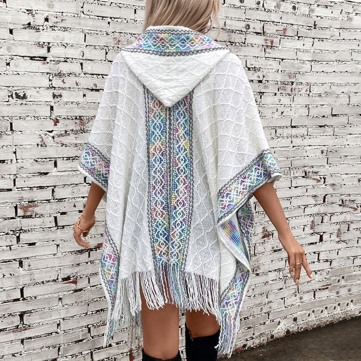 Damernas elegant poncho med högkvalitativ strukturdesign och fransar Mirla-Eva Jonsson
