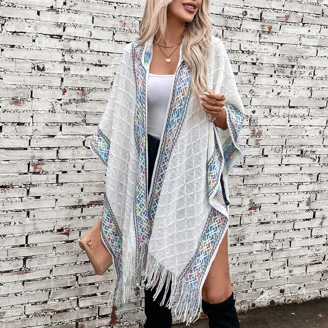 Damernas elegant poncho med högkvalitativ strukturdesign och fransar Mirla-Eva Jonsson