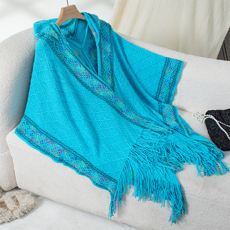 Damernas elegant poncho med högkvalitativ strukturdesign och fransar Mirla-Eva Jonsson