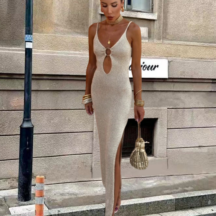 Damernas elegant skurna maxiklänning med sprundetail Mirla-Eva Jonsson